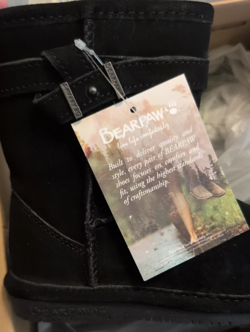 BearPaw Black Short Suede Boot with Ankle Strap